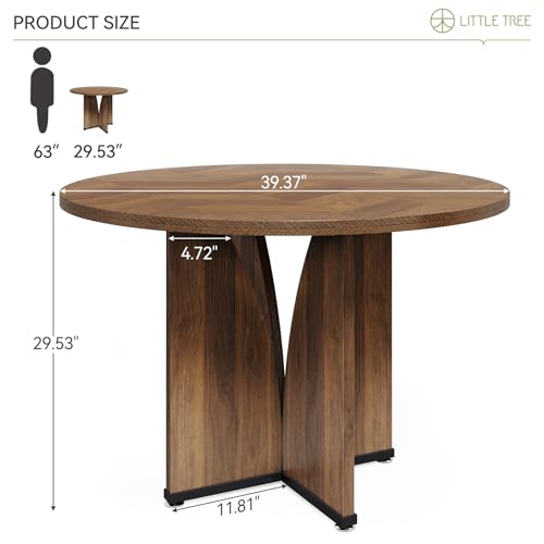 LITTLE TREE 39-Inch Round Dining Table for 4, Rustic Kitchen Table with X-Shaped Stable Pedestal, Farmhouse Dinner Table for Dining Room, Living Room, Dark Brown LITTLE TREE