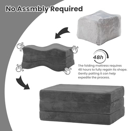 Erament 6-Inch Tri-Fold Mattress Full Size, Covertible Sofa Bed Foldable Futon Mattress with Handles & Non-Slip Bottom, Removable Machine Washable Corduroy Cover for Guest, Camping, Dorm Erament