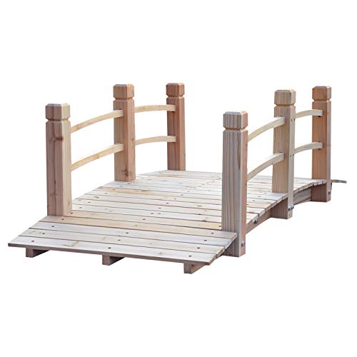 Outsunny Fir Wood Garden Bridge Arc Walkway with Side Railings for Backyards, Gardens, and Streams, Natural Wood, 60" x 26.5" x 19" - WoodArtSupply