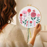 Nuberlic Embroidery Kit for Beginners -Floral Easy Embroidery Kits for Adults Starter Cross Stitch Kit DIY Needlepoint with Step-by-Step Instruction