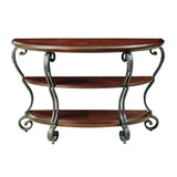 BOWERY HILL Traditional 2-Shelf Wood Console Table, 48" W x 19" D x 30" H, Brown Cherry Finish, Solid Wood and Veneer, Scrolled Metal Legs, Tempered Glass Top, Space-Saving Living Room Entryway Decor BOWERY HILL