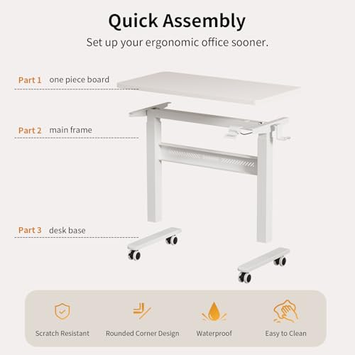 WALKINGDESK Mobile Walking Pad Desk with Wheels, Pneumatic Small Rolling Standing Desk Riser Height Adjustable (28-43.7") for Treadmill, Portable Computer Table for Home Office, White WALKINGDESK