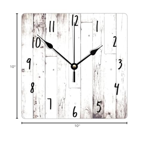ArogGeld Shabby Chic White Wood Wall Clock Rustic Farmhouse Barn Square Wood Clock 10 Inch Silent Non-Ticking Wooden Wall Clocks Battery Operated Living Room Bedroom Kitchen Farmhouse Decor Birthday ArogGeld