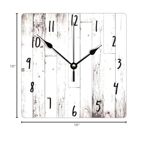 ArogGeld Shabby Chic White Wood Wall Clock Rustic Farmhouse Barn Square Wood Clock 10 Inch Silent Non-Ticking Wooden Wall Clocks Battery Operated Living Room Bedroom Kitchen Farmhouse Decor B - WoodArtSupply