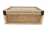 Creative Co-Op Modern Decorative Rectangle Woven Rattan and Wood Display Boxes with Glass Top, Set of 2 Sizes, Natural Finish Creative Co-Op