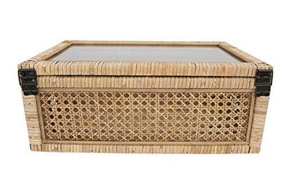 Creative Co-Op Modern Decorative Rectangle Woven Rattan and Wood Display Boxes with Glass Top, Set of 2 Sizes, Natural Finish - WoodArtSupply