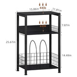 LELELINKY Side Table with Storage, Black Night Stand for Small Spaces, 3 Tier Industrial Wooden Record Player Holder with Vinyl Storage Shelf, End Tables Printer Stand for Bedroom LELELINKY