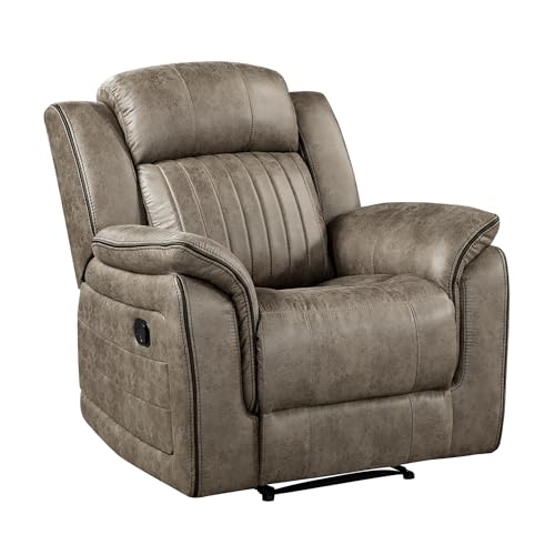 Lexicon Recliner Chair, Home Theater Seating, Manual Polished Microfiber Upholstery Reclining Chair, 39.5" W Recliner, Sandy Brown