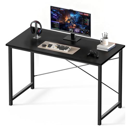 OLIXIS 47 Inch Computer Office Desk for Small Spaces, Writing Gaming Work Desk Modern Study Table with Storage Bag & Headphone Hook Home Bedroom, Black OLIXIS