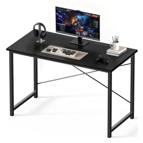 OLIXIS 47 Inch Computer Office Desk for Small Spaces, Writing Gaming Work Desk Modern Study Table with Storage Bag & Headphone Hook Home Bedroom, Black OLIXIS
