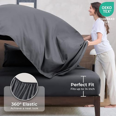 HEVUMYI Twin Comforter Set - 5-Piece All Season Bed in a Bag Twin, Ultra Soft Bedding Set with Comforter, Flat Sheet, Fitted Sheet, Pillowcases, Pillow Shams, Dark Grey HEVUMYI