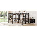 Harper & Bright Designs Twin Size Metal Loft Bed with Two Built-in Desks, L-Shaped Loft Bed with Two Ladders for Kids Teens, Black Harper & Bright Designs