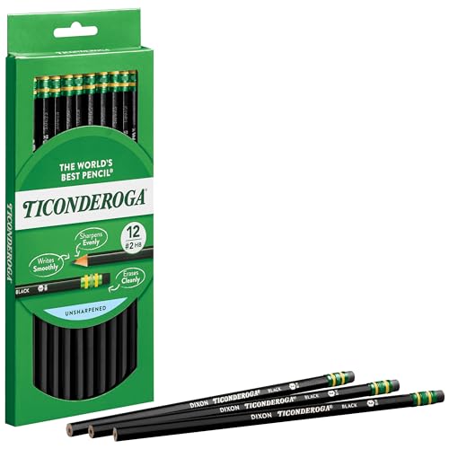 Ticonderoga Pencils, Wood-Cased Graphite, #2 HB Soft, Black (13953) (Pack of 6, 72 Count Total) Ticonderoga
