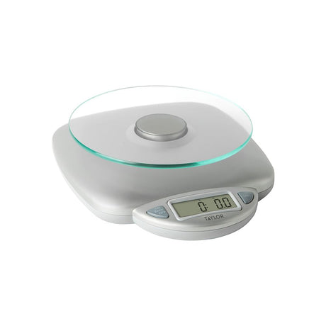 Taylor 11LB Capacity Digital Glass Top Kitchen Scale with LCD Display, Weight in Grams and Ounces for Baking, Cooking, and Meal Prep, Silver Taylor