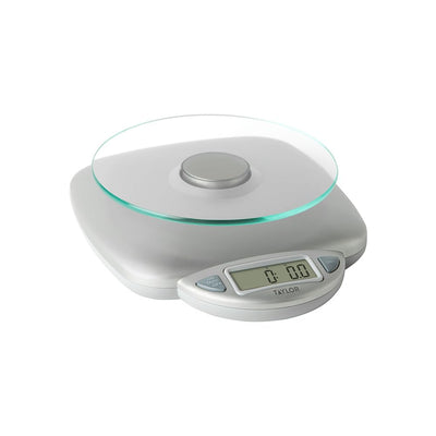 Taylor 11LB Capacity Digital Glass Top Kitchen Scale with LCD Display, Weight in Grams and Ounces for Baking, Cooking, and Meal Prep, Silver