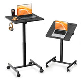 JOY worker Mobile Standing Desk, 23.6" x 20.5" Small Rolling Laptop Cart with 90° Tiltable Desktop, Portable Height Adjustable Sit-Stand Computer Desk on Wheels for Home Office, Black JOY worker
