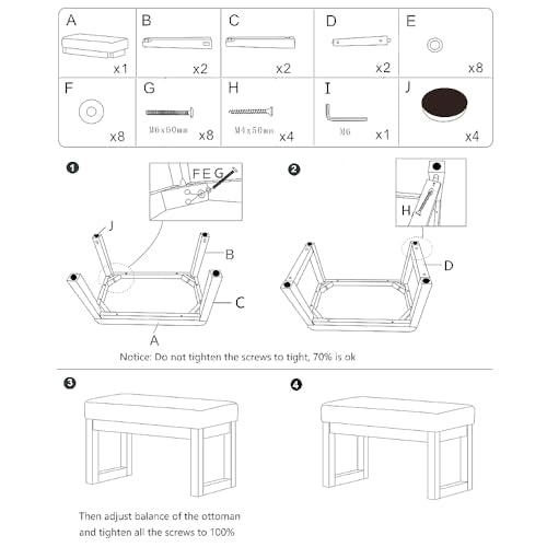 CangLong 27 Inch Wide Rectangle Ottoman Bench Grey Footstool, Linen Look Polyester Fabric for Living Room, Bedroom, Grey CangLong