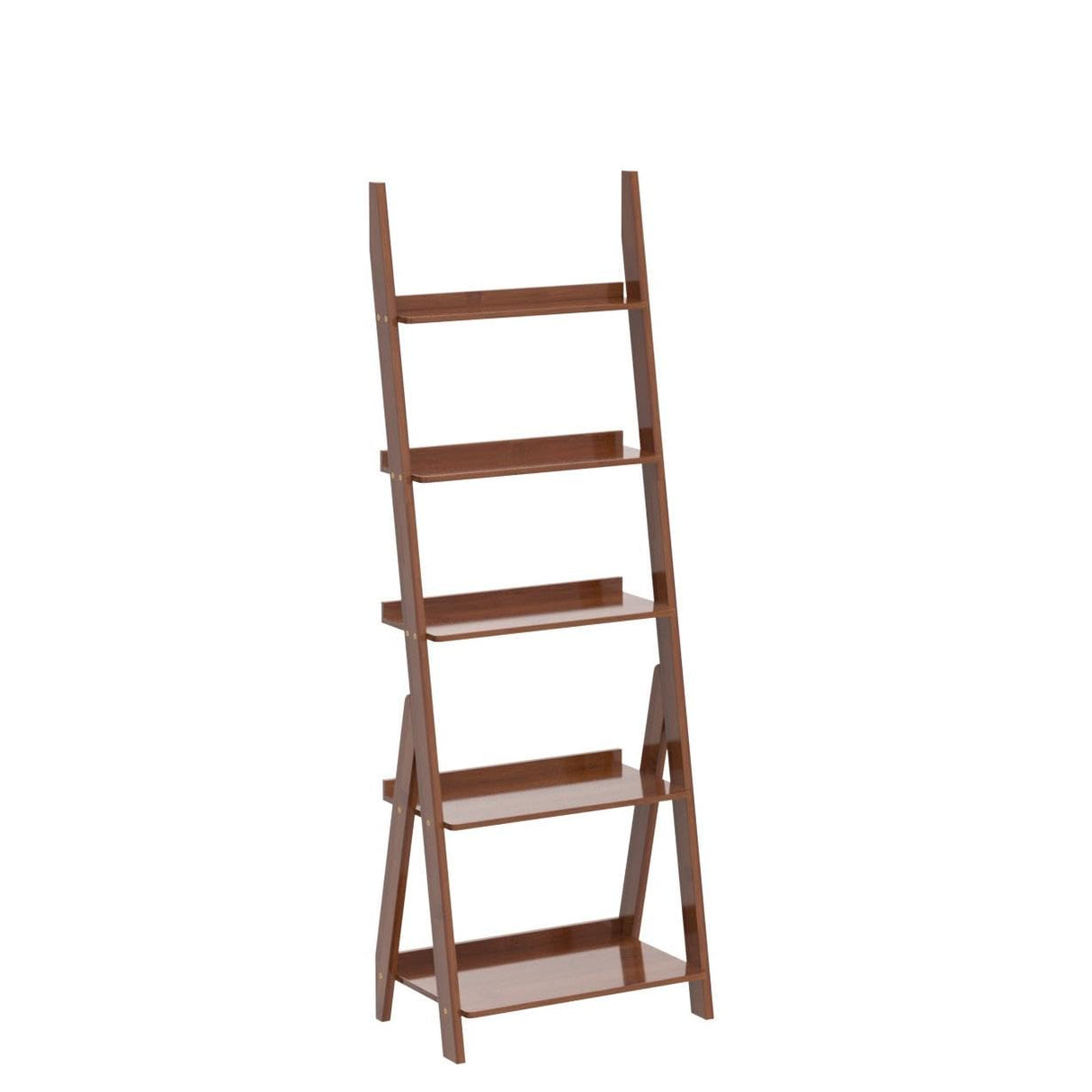 Maydear Bamboo Ladder Shelf Bookcase, 5-Tier Leaning Bookshelf Free Standing Organizer Storage Shelves for Living Room, Bedroom, Kitchen, Home Office, Balcony, Walnut Maydear