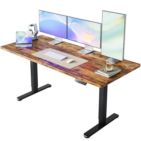 HUANUO 63 x 28 inch Electric Standing Desk Adjustable Height, 4 Memory Height Settings, Sit Stand Up Desk for Home Office & Computer Workstation, Rustic Brown HUANUO