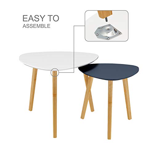 BAMEOS Bamboo Nesting Triangle End Table,Set of 2 Coffee Table Modern Minimalist Side Table for Living Room, Balcony in White & Grey BAMEOS