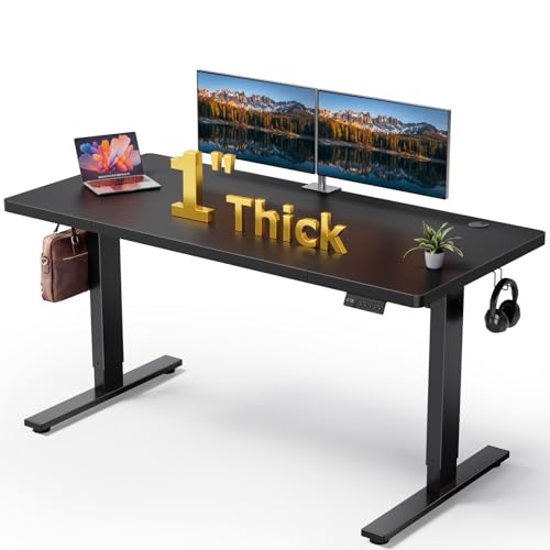 SIAGO Electric Standing Desk Adjustable - 60x28 Inch Sit Stand Desk with 1 Inch Thick Tabletop, Double Beam Frame, 3 Memory Height Adjustment, Cable Management for Home Office SIAGO
