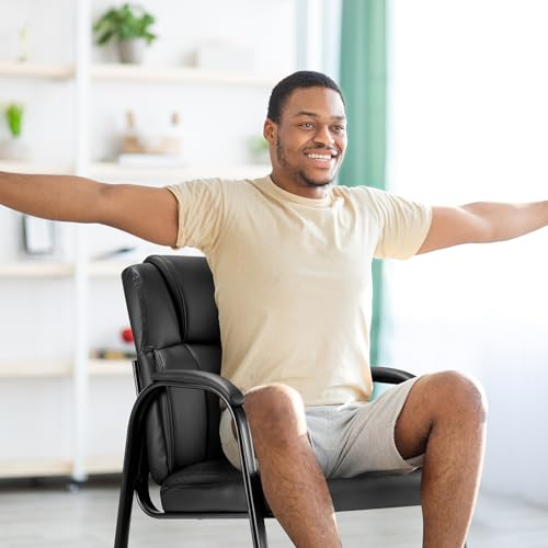 Sweetcrispy Waiting Room Guest Chair Set of 2, Stationary Office Reception Chairs No Wheel, Comfy Padded Arms and Seld Base, for Conference Room Lobby Home Computer Desk Bedroom Elderly, Deep Black Sweetcrispy