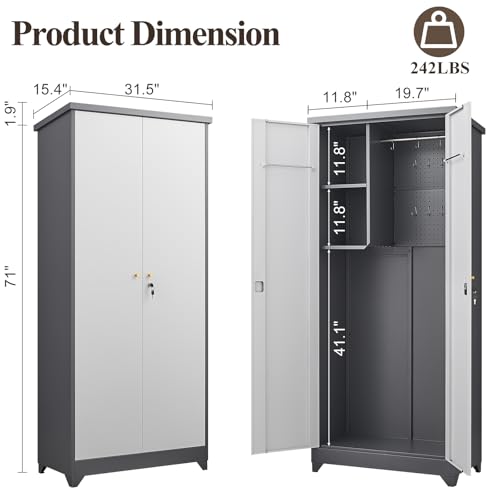 SAFEFEVER Outdoor Metal Storage Cabinet,Garden Storage Cabinet with Waterproof Coating,Waterproof Lockable Storage Cabinets for Garden,Backyard,Lawn,Dark Gray+White SAFEFEVER