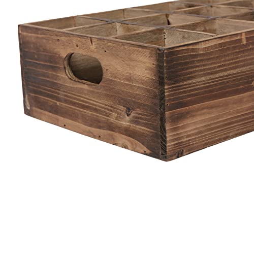 Sintosin Farmhouse Wooden Storage Crate for Decoration 13 x 10 inches, Rustic Beer Holder Box, Wood Crate Box for Crafts, Beverage Serving Caddy with Carrying Handles, 12 Individual Slots Sintosin