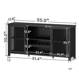 Launica Black Wine Bar Cabinet, Coffee Bar Cabinet with Storage, Farmhouse Kitchen Buffet Cabinet with Rack for Liquor and Coffee, Industrial Wine Cabinet for Home Living Dining Room, Black Oak, 55 In Launica