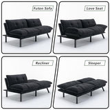 71" Velvet Futon Couch Bed with Mattress Included,Convertible Folding Sleeper Sofa Bed with Adjustable Backrests,Modern Loveseat Sleeper for Living Room Bedroom Small Space Home Office (Black) MWrouqfur