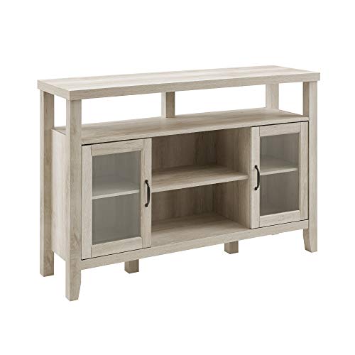 Walker Edison Tall Wood Universal TV Stand with Open Storage For TV's up to 58" Flat Screen Living Room Storage Entertainment Center, 52 Inch, White Oak - WoodArtSupply