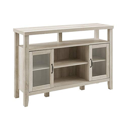 Walker Edison Tall Wood Universal TV Stand with Open Storage For TV's up to 58" Flat Screen Living Room Storage Entertainment Center, 52 Inch, White Oak - WoodArtSupply