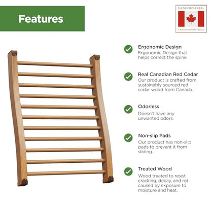 Northwood Sauna - Sauna Backrest - Handmade from Canadian Red Cedar Wood - Comfortable S-Shape with Anti-Slip Pads