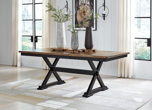 Signature Design by Ashley Wildenauer Dining Extension Table, 78" W x 40" D x 30" H, Black & Dark Brown - WoodArtSupply