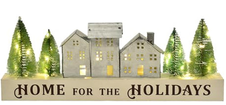 Christmas Tabletop LED Lighted Decorations, Wooden Table Decor With Words Rustic Ornament Farmhouse Centerpiece Signs Winter Holiday Block for Table Indoor Outdoor Home Holiday Xmas (Silver House) GHOSTMAGIC