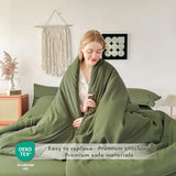 FMLIUY Twin/Twin XL Comforter Duvet Cover Set Olive Green - 7-Piece Bed in a Bag, Festive Gift Double Brushed Micorfiber All-Season Soft Bedding with Sheets & Envelope Pillowcases (68"x88",Twin) FMLIUY
