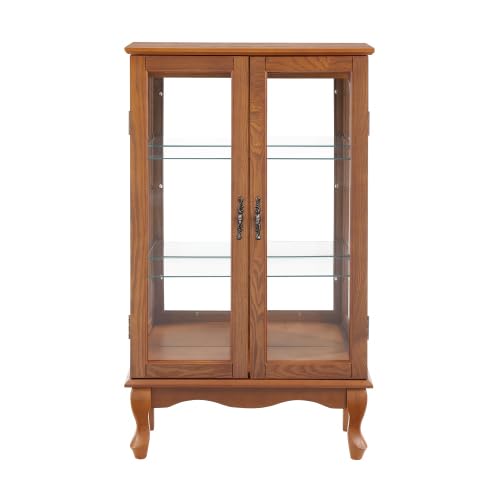 BGTR 2 Doors Curio Cabinet with Tempered Glass Doors, Curio Cabinets with Mirrored Back Panel and Adjustable Shelves, Lighted Display Cabinet for Home, Office Light Bulb Included Oak - WoodArtSupply