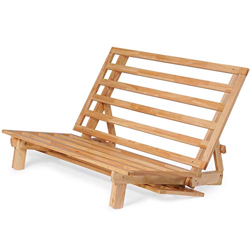 Nirvana Futons Queen Size Futon Bed Sofa - (Natural Hardwood Frame and Ivory Mattress Set), Armless Convertible, Couch, Bed, Lounger Nirvana Futons