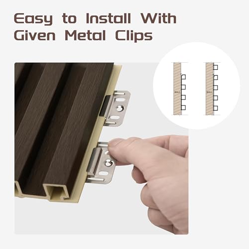 POHARE WPC Slat Wall Panels, 8 Pack Accent Slat Wood Slats for Wall and Ceilings, Acoustic Panels for Interior Wall Modern Décor, Walnut, 95 x 6 in POHARE