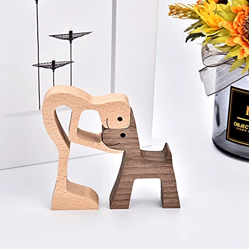 KINGNOW Accent Decor Men and Dog Figura Decorativa Wooden Gift Home Accents KINGNOW