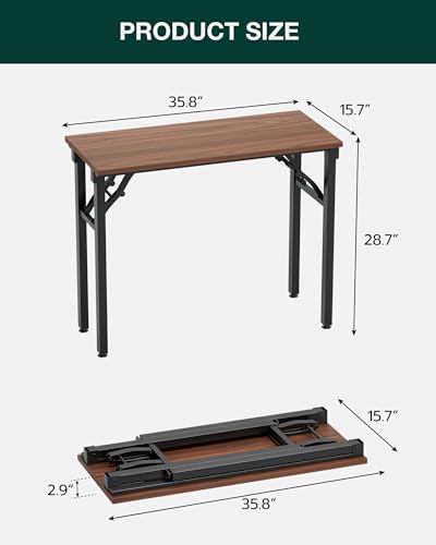 Frylr Small Folding Computer Desk – Portable 35.8 Inch Foldable Laptop Table, Collapsible and Compact for Easy Storage and Fast Setup, Lightweight for Small Spaces, Craft and Study Use, Dark Walnut Frylr