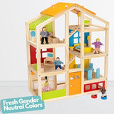 PIDOKO KIDS Skylar Wooden Dollhouse - Includes 20 Pcs Furniture Accessories, 5 Family Dolls and a Pet Dog - Wood Doll House for 3 4-5 Year Old Girls Pidoko Kids