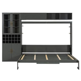 Polibi Queen Size Murphy Bed with Sofa Function - Space-Saving Wall Bed, Shelves USB and Light, for Small Apartments/Studios, Gray Polibi