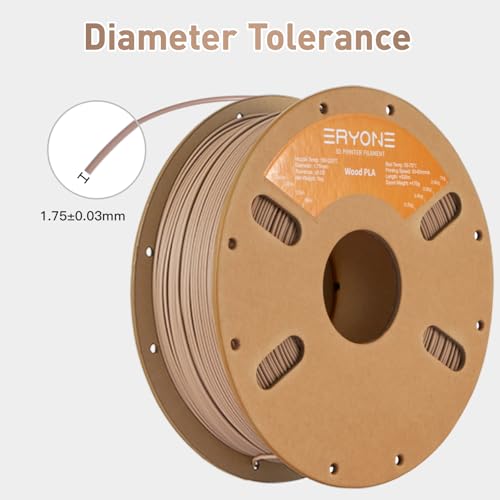 ERYONE Filament PLA 1.75 mm, Special 3D Printing PLA Filament 1.75 mm +/-0.03mm for 3D Printers and 3D Pens, 1kg (2.2lbs)/Spool, Light Wood ERYONE