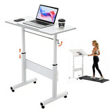 Hand Crank Small Standing Desk, Adjustable Height 27.76-40", Tiltable Tabletop with Wheels, Portable Laptop Computer Table, Rolling Podium Mobile Stand Up Desk for Walking Pad Treadmill, Home Office huacz