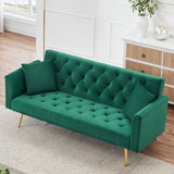 71" Modern Velvet Sofa Bed Futon, Convertible Sleeper Couch with Adjustable Backrest, Tufted Recliner Loveseat with Golden Chrome Legs & 2 Pillows for Small Spaces, Living Room, Apartment (Green) Generic