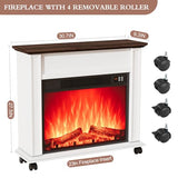 Electric Fireplace with Mantel, Farmhouse Electric Fireplaces TV Stand, White Fireplace Entertainment Center with 23 inch Heater and Removable Roller for Living Room, Bedroom HDDDZSW