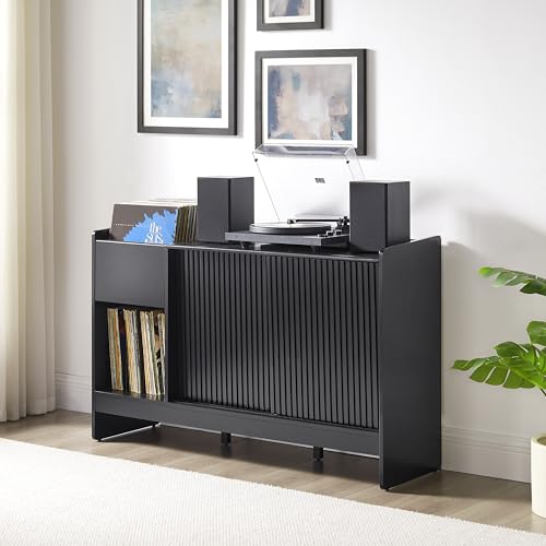 Crosley Furniture Arden Mid Century Record Storage Console Turntable Stand, Vinyl Storage Up to 315 Records, Black Crosley Furniture