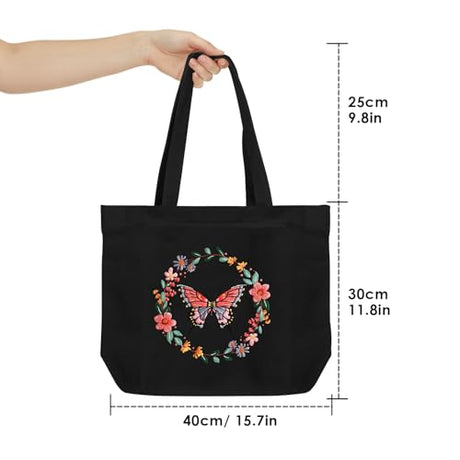 ERKOON Embroidery Canvas Tote Bag for Beginners, Floral Arts Crafts Cross Stitch Kits for Adults Including Stamped Embroidery Bag with Hoops, Needle, Instruction and Color Threads (Butterfly) ERKOON