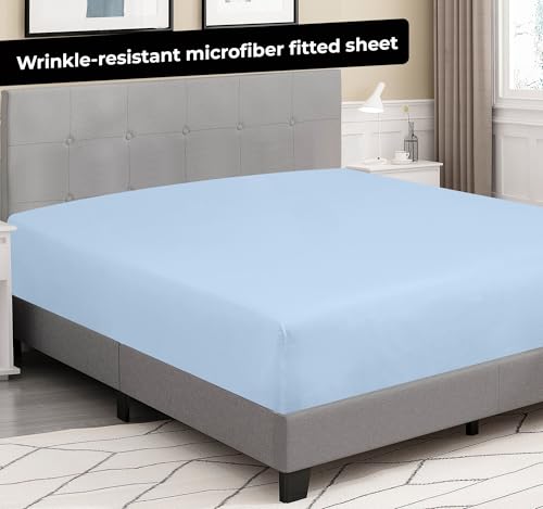 Royale Linens Fitted Sheet Twin - Ultra Soft 1800 Brushed Microfiber - Hotel Luxury Bottom Sheets - Wrinkle Free & Fade Resistant - Deep Pocket Fitted Sheet Only (Twin, Lake Blue) ROYALE LINENS